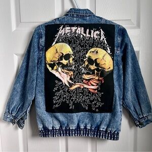 Unique Metallica jeans jacket Small Women upcycled denim metal music upcycled